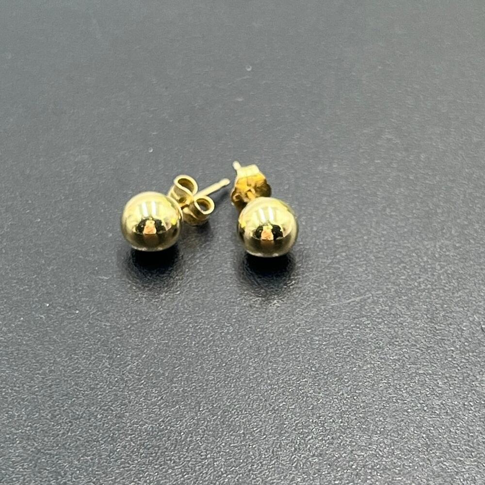 14k Yellow Gold Polished Ball Post Push‎ Back 6mm Round Stud Everyday Earrings